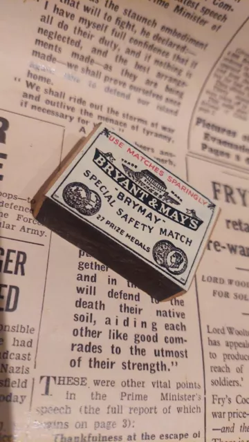 WW2 home front matchbox - "Use Matches Sparingly" Bryant and May
