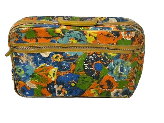 Vintage 50s/60s Luggage Suitcase Hippie Floral Japan 16" x 10" x 4"