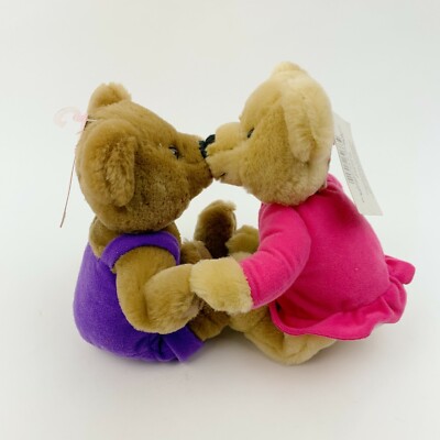 Set of 2 Hallmark Kiss Kiss Mistletoe Bears Vintage Magnetic Noses 9" NWT