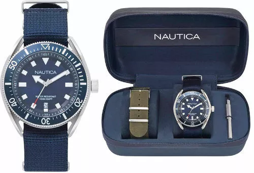 Orologio Uomo Nautica Acciaio Cinturino Nato + Cinturino Pelle Cacciavite Regalo