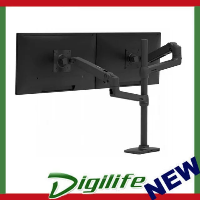 Ergotron LX Dual Stacking Arm Tall Pole Desk Monitor Mount, No Grommet Mount