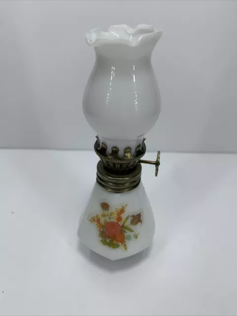 Vintage White Glass Mini Oil Lamp Hurricane Made in Hong Kong 4 1/2" T