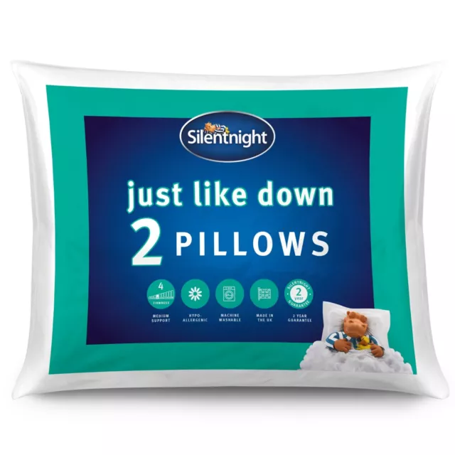 Silentnight 2 Pack Pillows Soft Medium Firm Support Just Like Down Hollowfibre