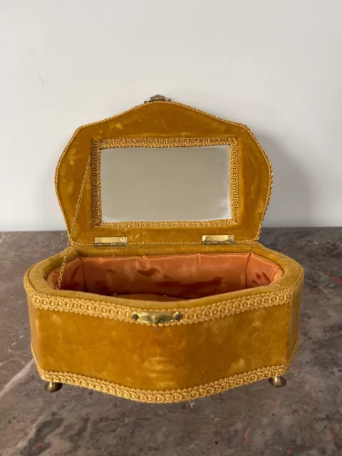 Coffret Boîte Bijoux velours miroir Jaune Vintage & ancien