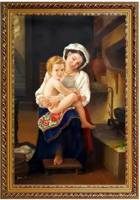 Ölbild Mutter und Kind, William Adolphe Bouguereau HANDGEMALT, F: 60x90cm