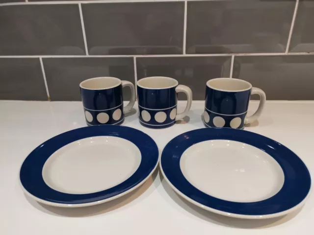 Vintage Retro MCM TG Green Jersey Blue Spot Cups X3 2 side plates