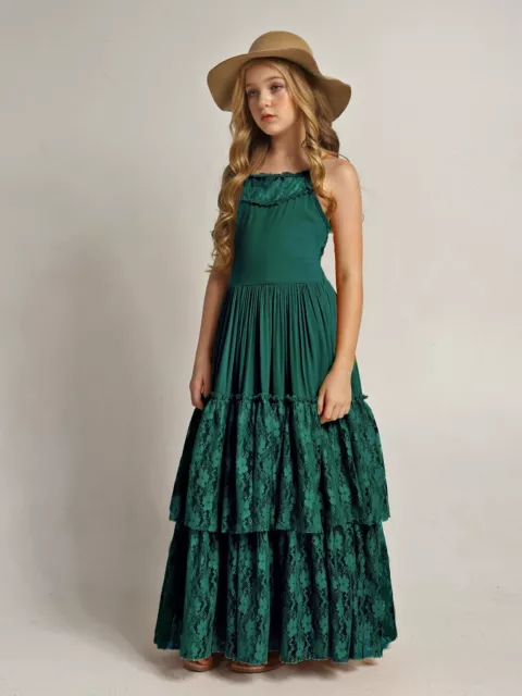 2023 Princess Girl Lace Cotton Long Dress Flower Girl Wedding Party Dress