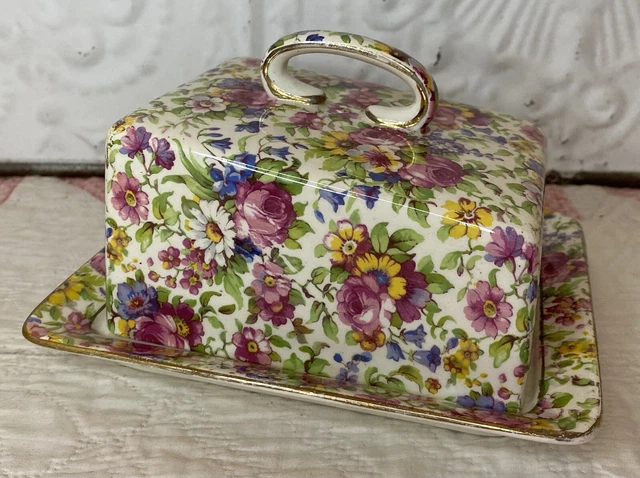 Vintage Royal Winton Grimwades Summertime Chintz Butter Cheese Dish And Cover