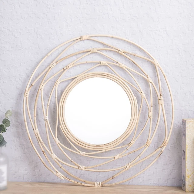 Specchio in rattan stile vintage con fascino rustico boho decorazione artistica 40 cm rotondo