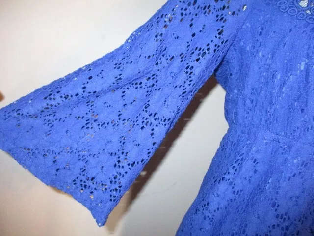 NWT Laundry Shelli Segal Dress Blue Eyelet Lace Crochet Drawstring Dress   M 3