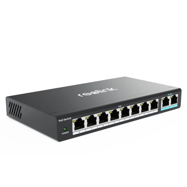 Reolink RLA-PS1 10-Port PoE-Switch 120W Leistungsbudget 8 PoE+-Ports Plug & Play