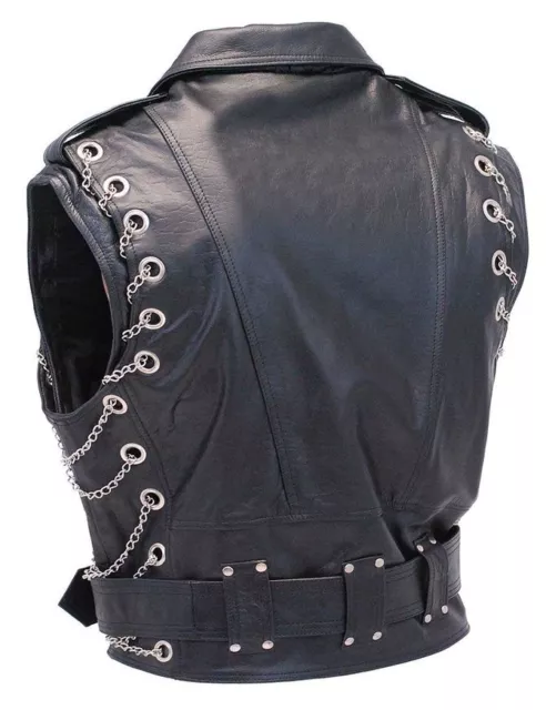 Men's Genuine Cow Leather Heavy Buckled Rocker Biker Motorcycle Vest Waist SOA 3