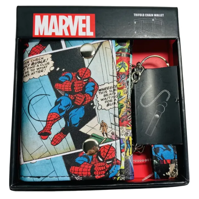 Men Wallet,  Marvel Spider Trifold Wallet, With Belt Chain, Brand New Great Gift