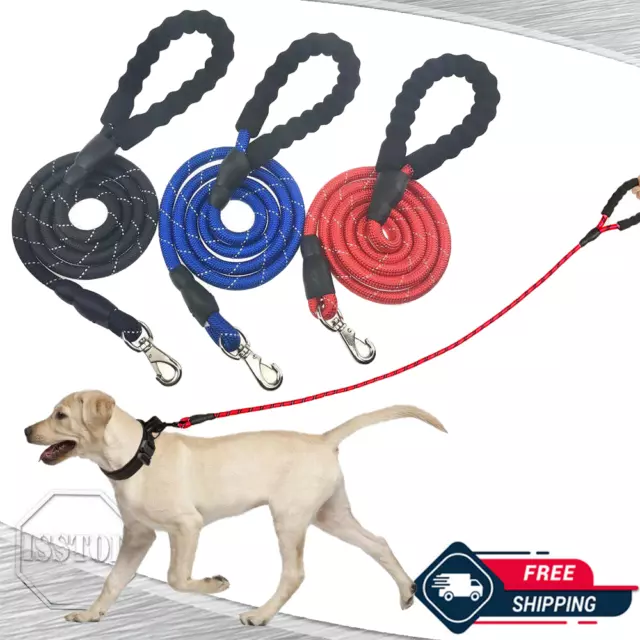 5FT Heavy Duty Dog Leash Large Pet Rope Reflective Nylon Leads with Comfy Handle