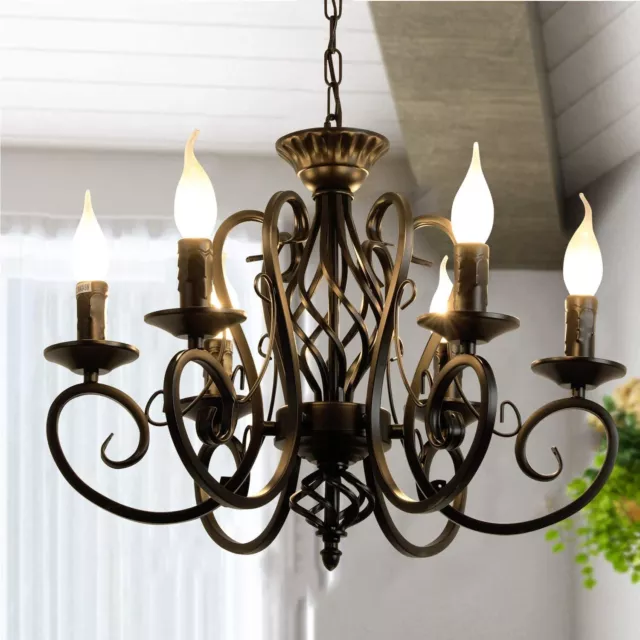 French Country Chandelier,6 Lights Farmhouse Candle Iron Chandeliers,Pendant Lig