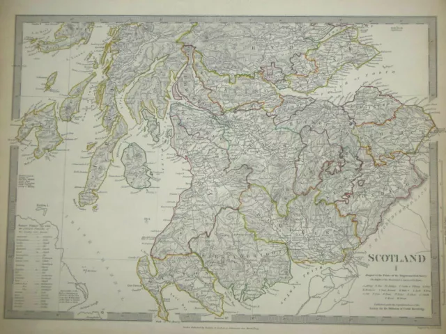 Antique Map of SCOTLAND (1834) Scottish Sheet 1 - Hand Coloured Outline, SDUK