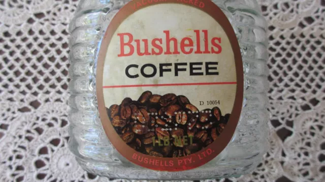 Vintage Bushells Embossed Base Metal Lidded Glass Jar with Label still 2