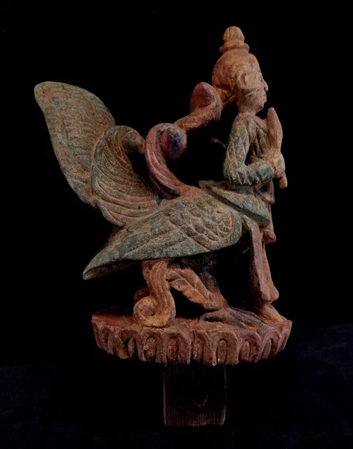 Antique Burma Myanmar Hand Carved Wood Half Human Half Bird Alter Figure Statue