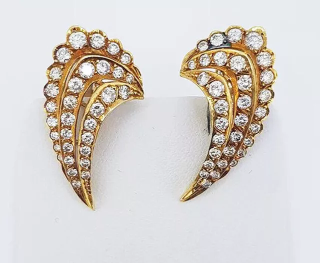 Boucle d'oreille à tige en or jaune massif 14 carats avec diamant rond...