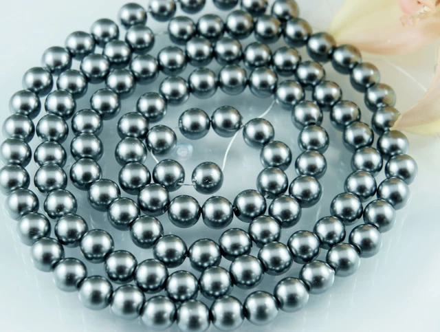 110pcs Beads 8mm Dark Grey Color Imitation Acrylic Loose Round Pearl Spacer