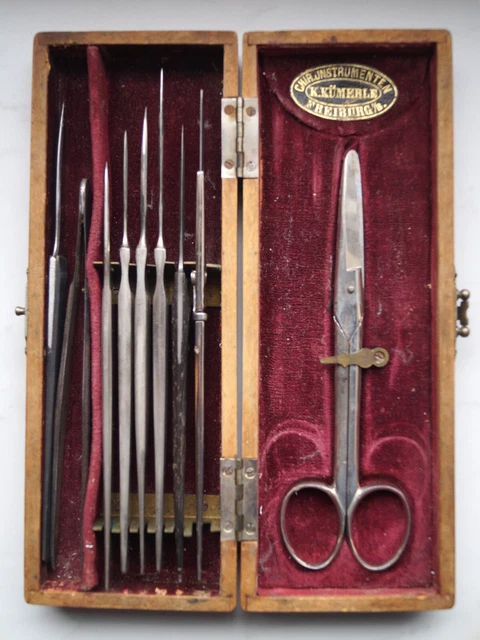 Chirurgie-Set, in Holzkasten, Bayha D.R.G.M., Kümerle Freiburg, ca. 1930er Jahre