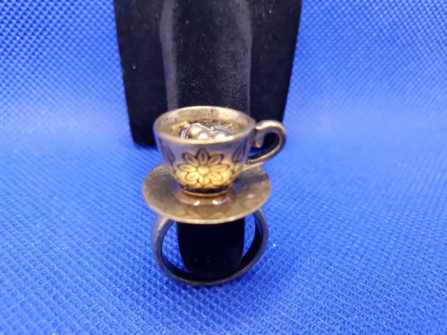 Disney Alice in Wonderland Mad Tea Party Brass TEACUP RING Size Unknown