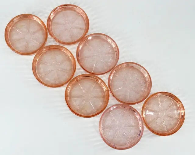 8 ViNTAGE JEANNETTE PiNK  FLORAL POiNSETTiA DEPRESSiON GLASS COASTER's