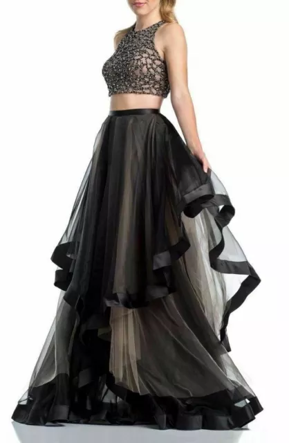 Terani Couture Beaded Top & Organza Two-Piece Ballgown Dress Sz 0 Black
