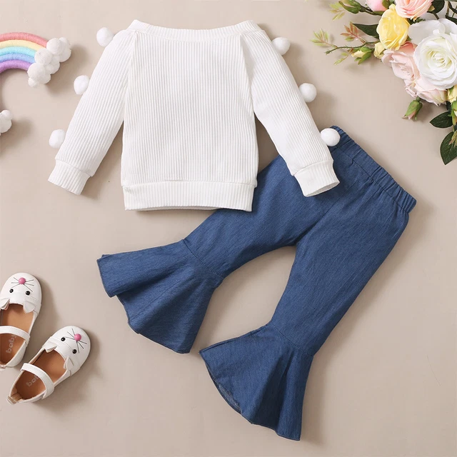 Kids Toddler Baby Girls Long Sleeve Tops+Floral Flared Pants Outfits Clothes 4