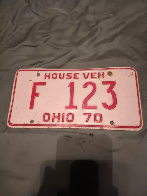 1970 HOUSE VEHICLE Ohio License Plate F 123 (Single Plate)