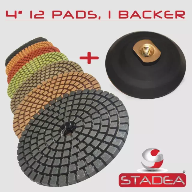 4" PREMIUM DIAMOND POLISHING PAD 12 PC +1 Rubber Backer