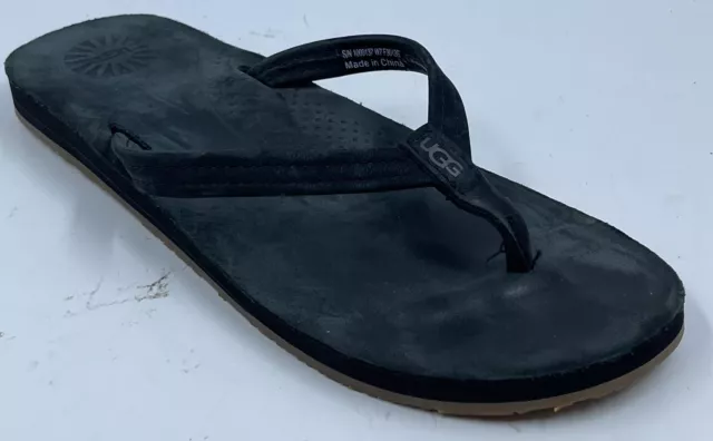 UGG Kayla Womens Sandals Sz 7 Black Nubuck Leather Casual Flip Flops Thong Flats