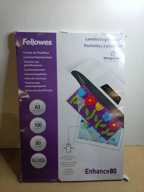 Fellowes A3 Laminating Pouches - Gloss Finish - 100 Sheets - 160 Micron (2 x 80