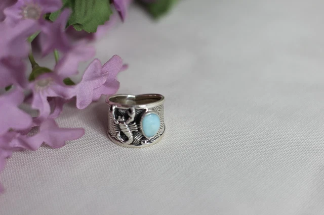 Sterling Silver Larimar Lobster Ring Size 6.75