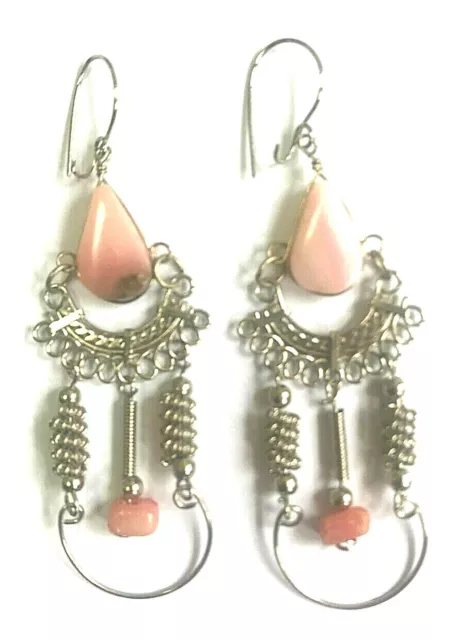 Earrings Boho Hippy festival Peruvian Alpaca silver pretty pink GEMSTONE  NEW