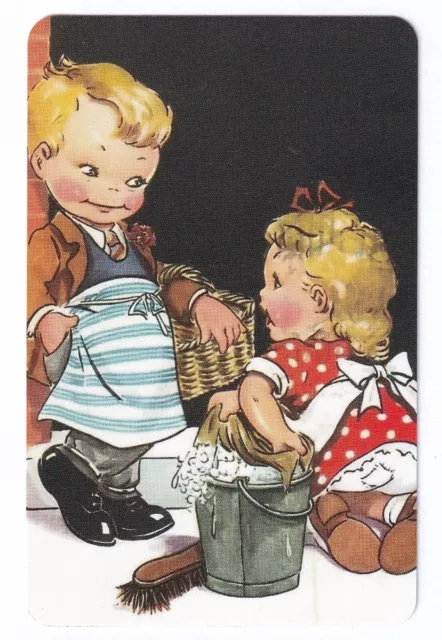 1 Modern Swap Playing Card Sweet Heart Couple Baker Boy & Pretty Cleaning Lady