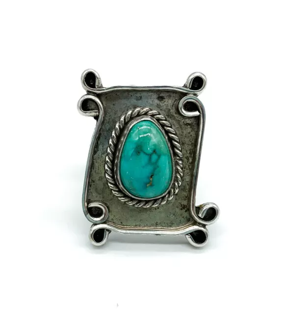 Vintage Native American Old Pawn Sterling Silver Turquoise Ring Size 5.75