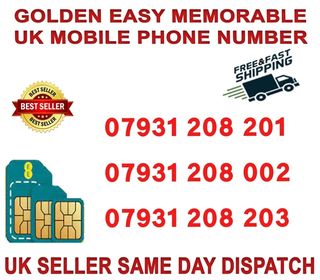 Numero Di Cellulare Vip Golden Easy Memorable Uk/Sim Platino (Rete Ee) B 66