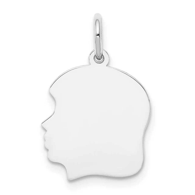 14K White Gold Plain Medium.035 Depth Facing Left Engravable Girl Charm 0.6 x
