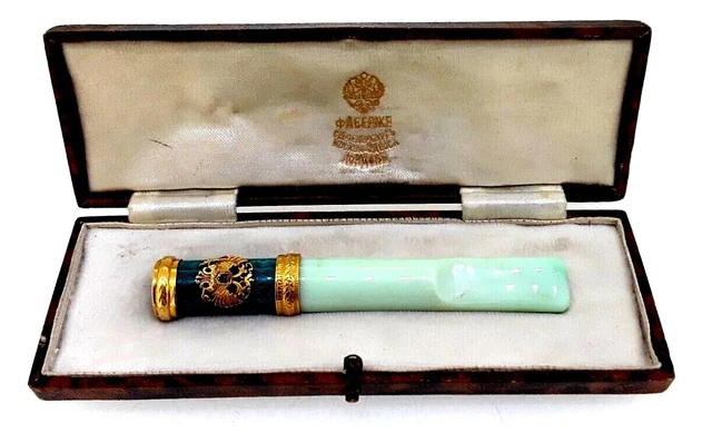 Faberge Antique old Russian Gold Enamel Cigarette Holder with stones, 56 gold Faberge Antique old Russian Gold Enamel Cigarette Holder with stones, 56 gold