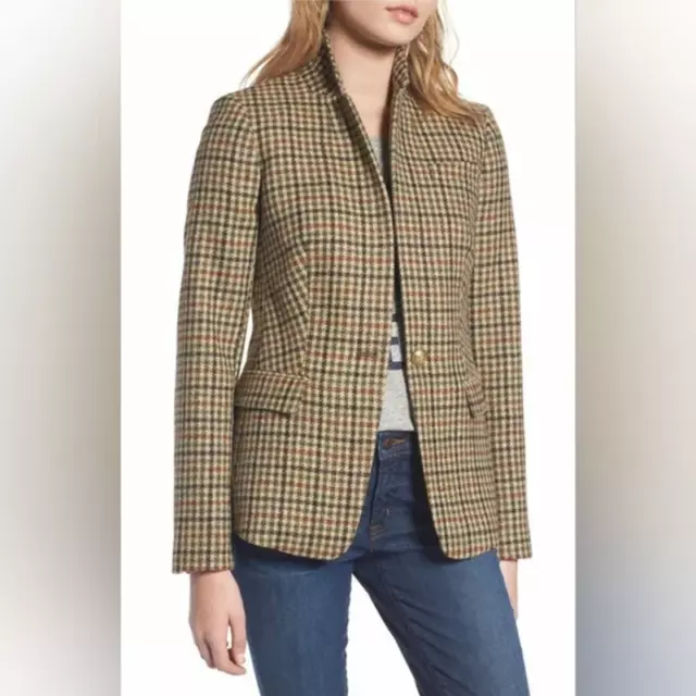 J Crew Womens size 8 Regent Blazer Tweed Houndstooth Plaid Moon Wool Jacket