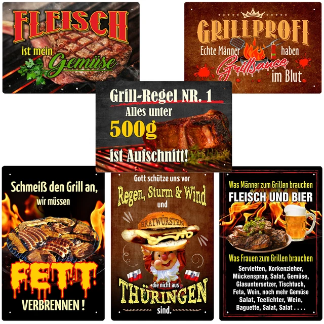 GRILL BLECHSCHILD 20X30CM Sprüche Grillplatz Grillecke Küche Würste