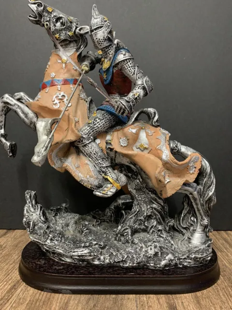Medieval Armored Knight w/ Armored Cavalry Horse Collectible Statue 2