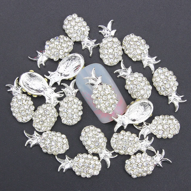 Nail Art Overlay - 2x 3D Einleger Ananas Strass Kristall Charm Nailart Sommer#N3