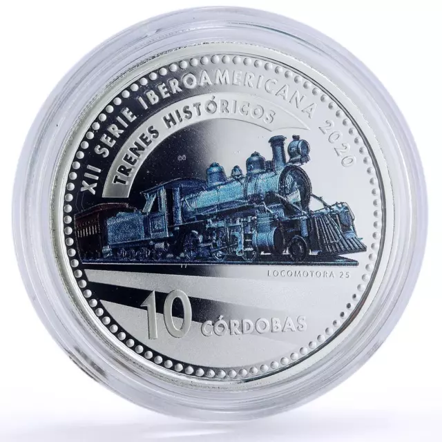 Nicaragua 10 cordobas Trains Railways Railroads Locomotive 25 silver coin 2020