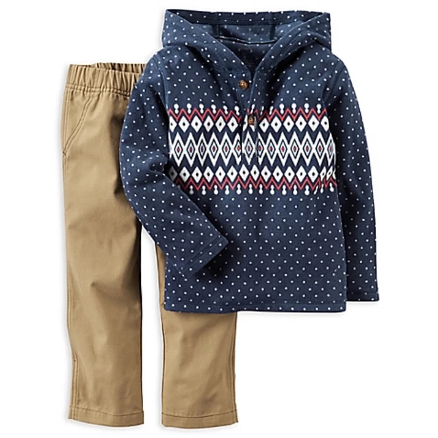 Carter's NWT Boy 6M Infant 2pc Fair Isle Fleece Hooded Top Pant Set $24