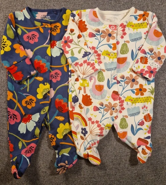 Next Baby girls Sleepsuit bundle Newborn 7.8lb floral animals babygrow (A35)