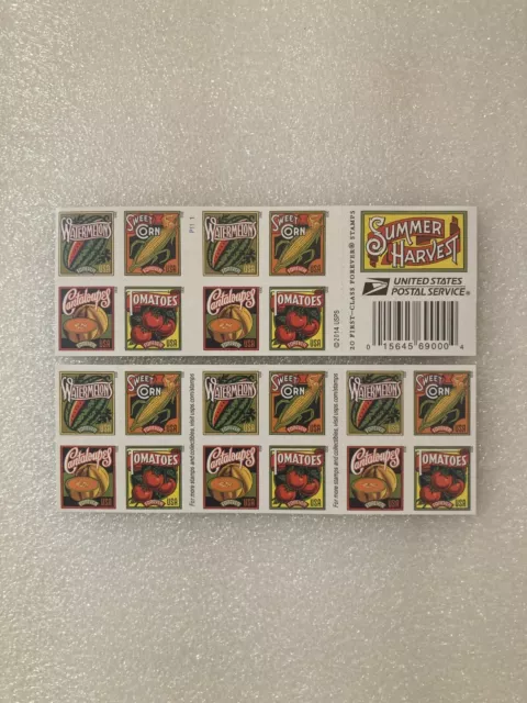 BOOKLET of 20 USPS Summer Harvest Food Self-Adhesive Forever Stamp 1x SHEET PANE