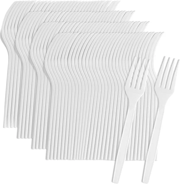 100pcs White Plastic Forks Strong reuseable Cutlery Birthday Wedding BBQ Party
