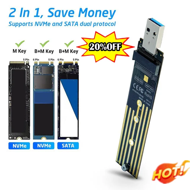 NVME TO USB Adapter, M.2 SSD to USB 3.1 Type A Card, Based Hard PCIe